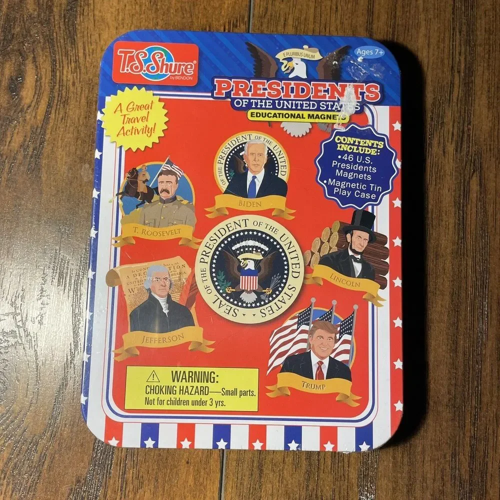 New Sealed T.S. Shure U.S. Presidents Magnets Educational Materials in Metal Tin